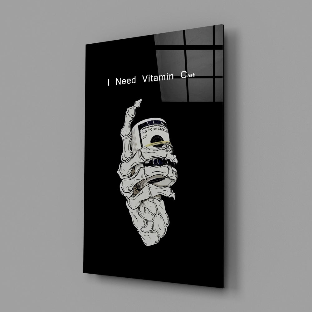 Vitamin Cash Skeleton Hand Money Glass Wall Art