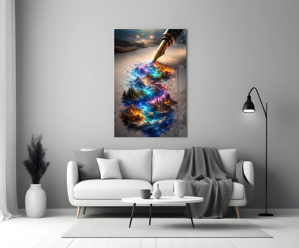 Fountain Pen Ink Fantasy World Glass Wall Art