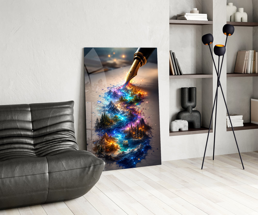 Fountain Pen Ink Fantasy World Glass Wall Art