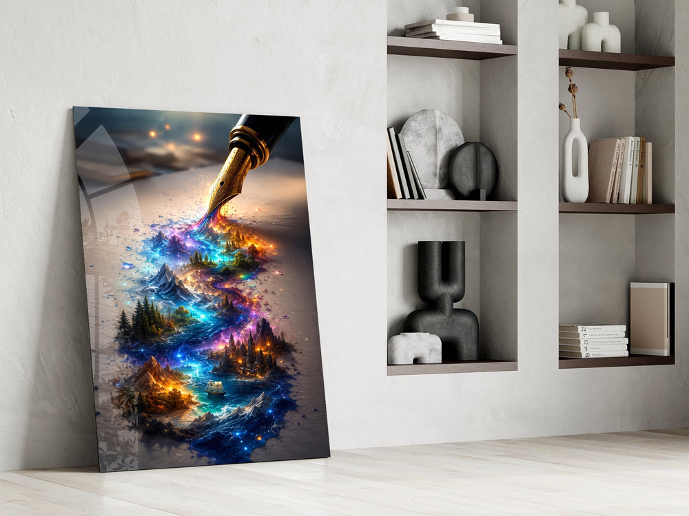 Fountain Pen Ink Fantasy World Glass Wall Art