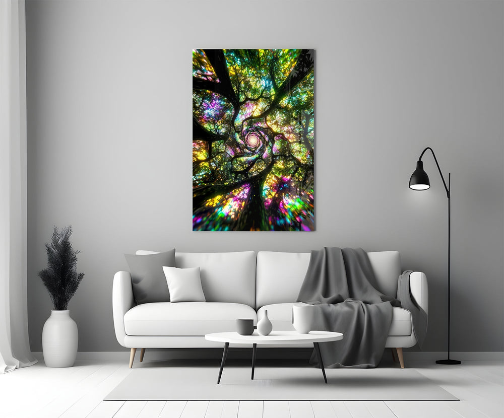 Stained Glass Tree Canopy Spiral Glass Wall Art