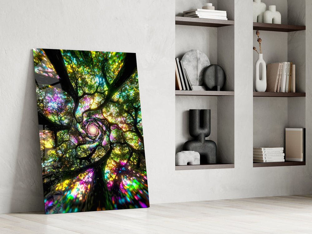Stained Glass Tree Canopy Spiral Glass Wall Art