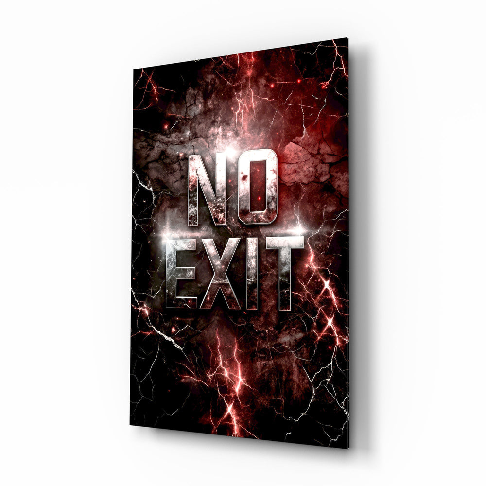No Exit Red Cracked Lava Typography Glass Wall Art