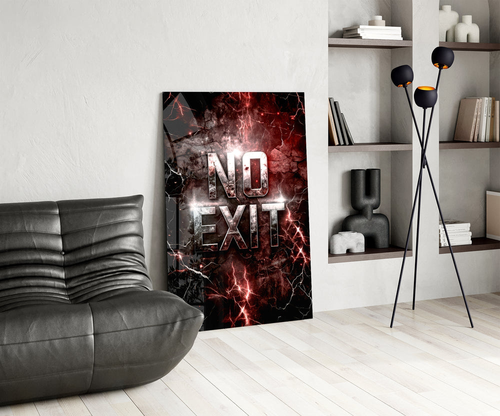 No Exit Red Cracked Lava Typography Glass Wall Art