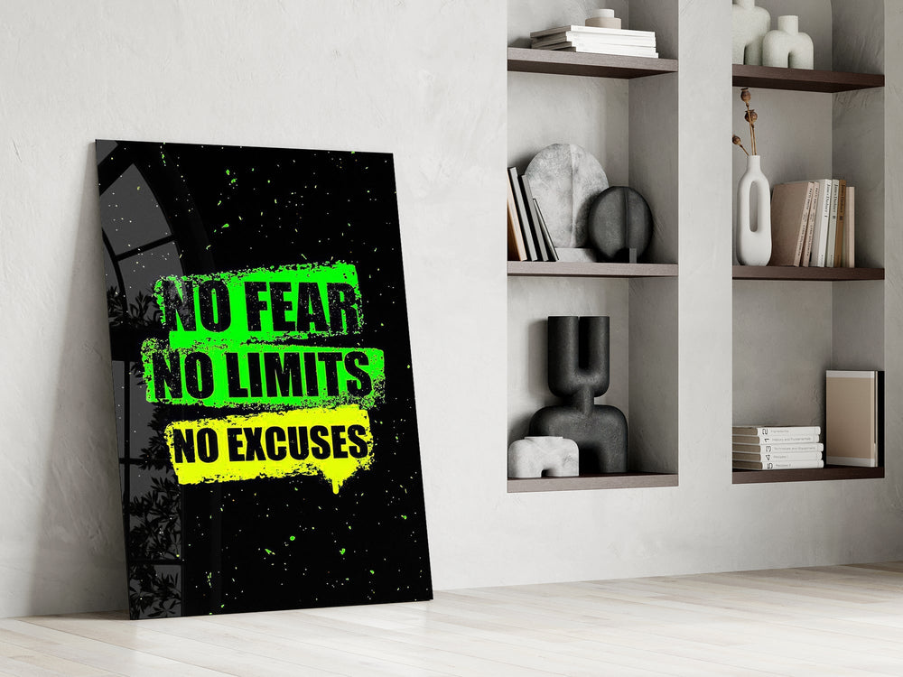No Limits No Excuses Neon Green Glass Wall Art