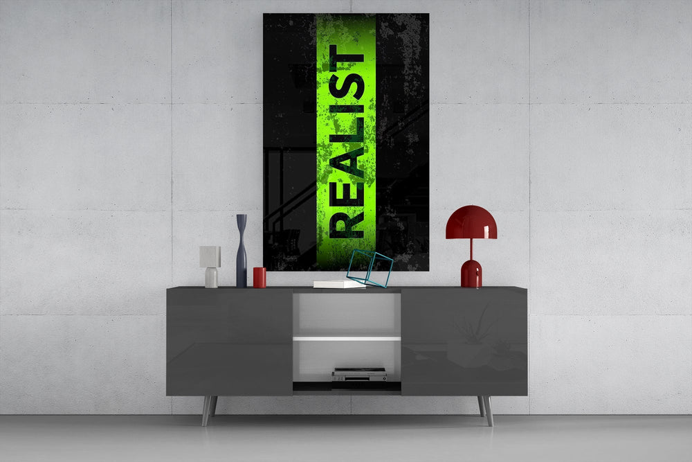 Realist Acid Green Stencil Band Glass Wall Art