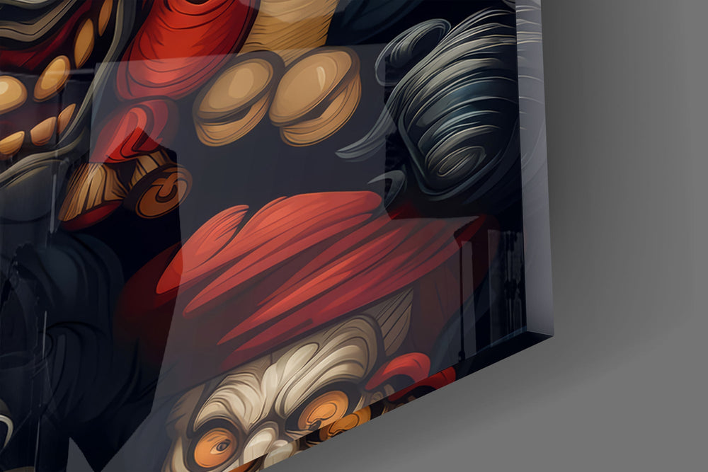 Grinning Clown Faces Dark Carnival Glass Wall Art