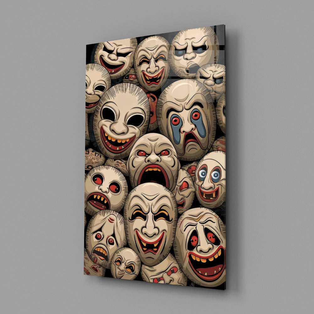 Sepia Theatre Masks Comedy Tragedy Glass Wall Art