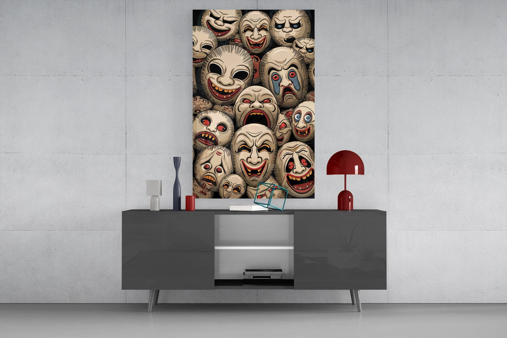 Sepia Theatre Masks Comedy Tragedy Glass Wall Art