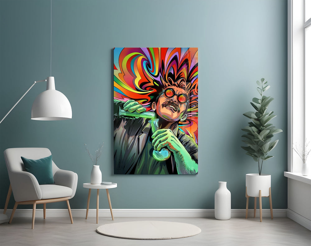 Neon Mad Scientist Green Potion Glass Wall Art