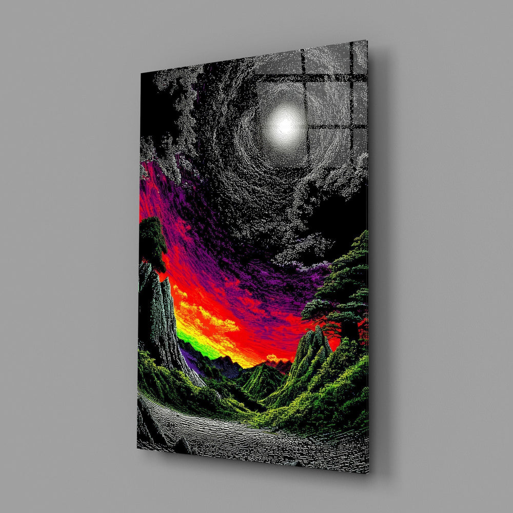 Neon Valley Moonlit Rainbow Sunset Glass Wall Art