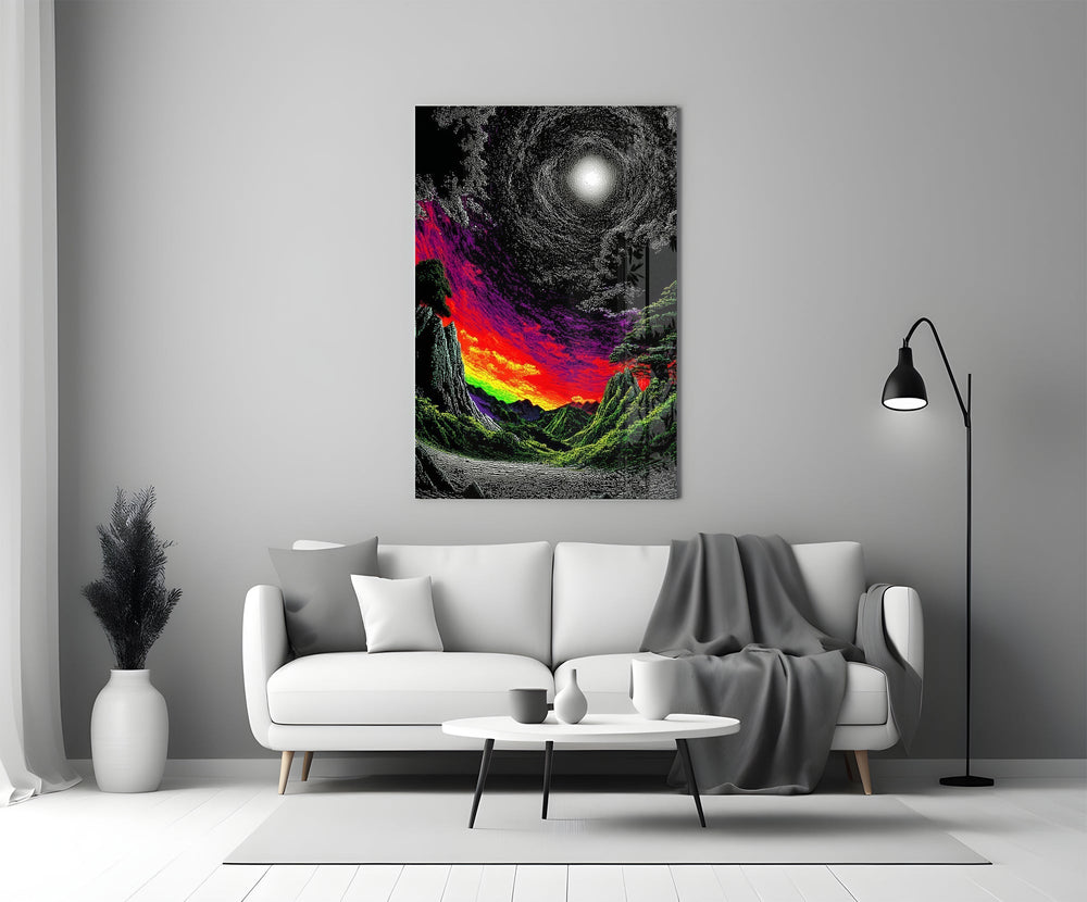 Neon Valley Moonlit Rainbow Sunset Glass Wall Art