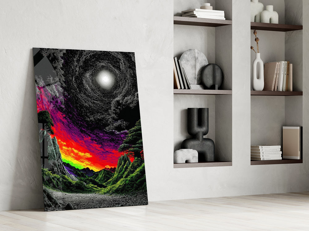 Neon Valley Moonlit Rainbow Sunset Glass Wall Art