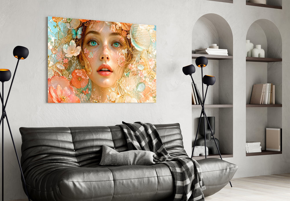 Peach Blossom Dreamer Portrait Glass Wall Art
