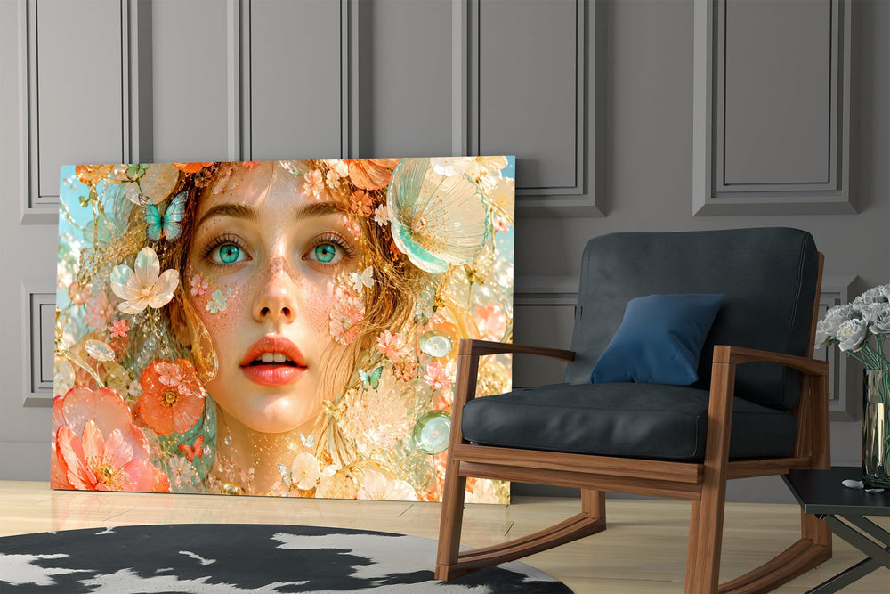 Peach Blossom Dreamer Portrait Glass Wall Art