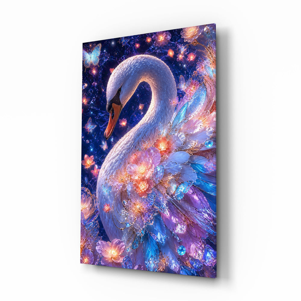 Violet Galaxy Crystal Swan Glass Wall Art