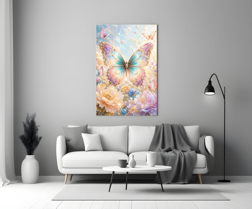Iridescent Gold Filigree Butterfly Glass Wall Art