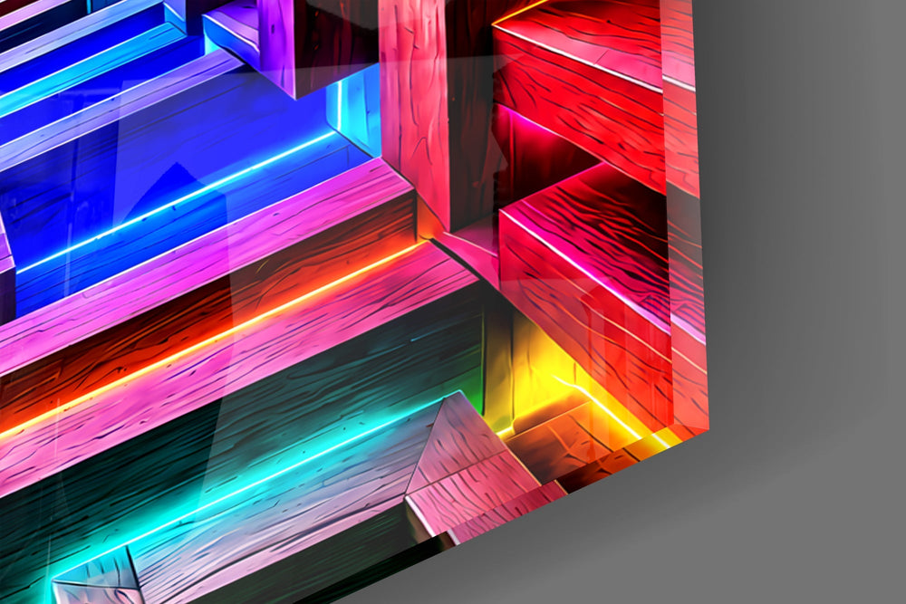Neon Rainbow Infinity Corridor Glass Wall Art