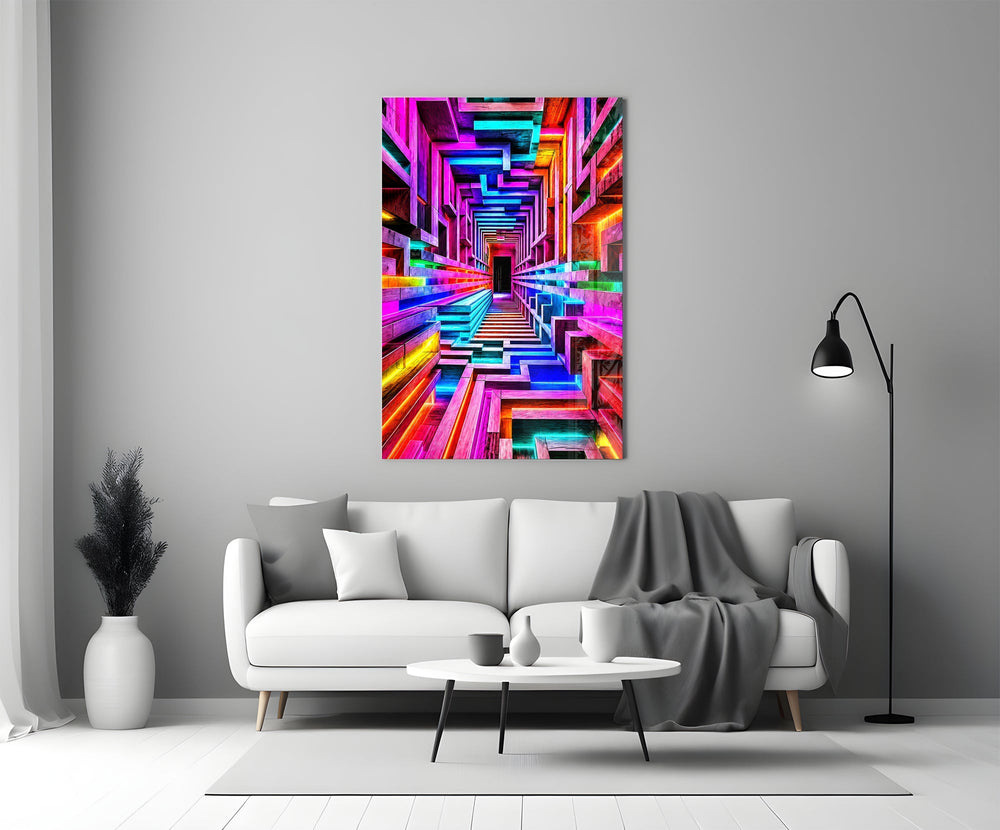 Neon Rainbow Infinity Corridor Glass Wall Art