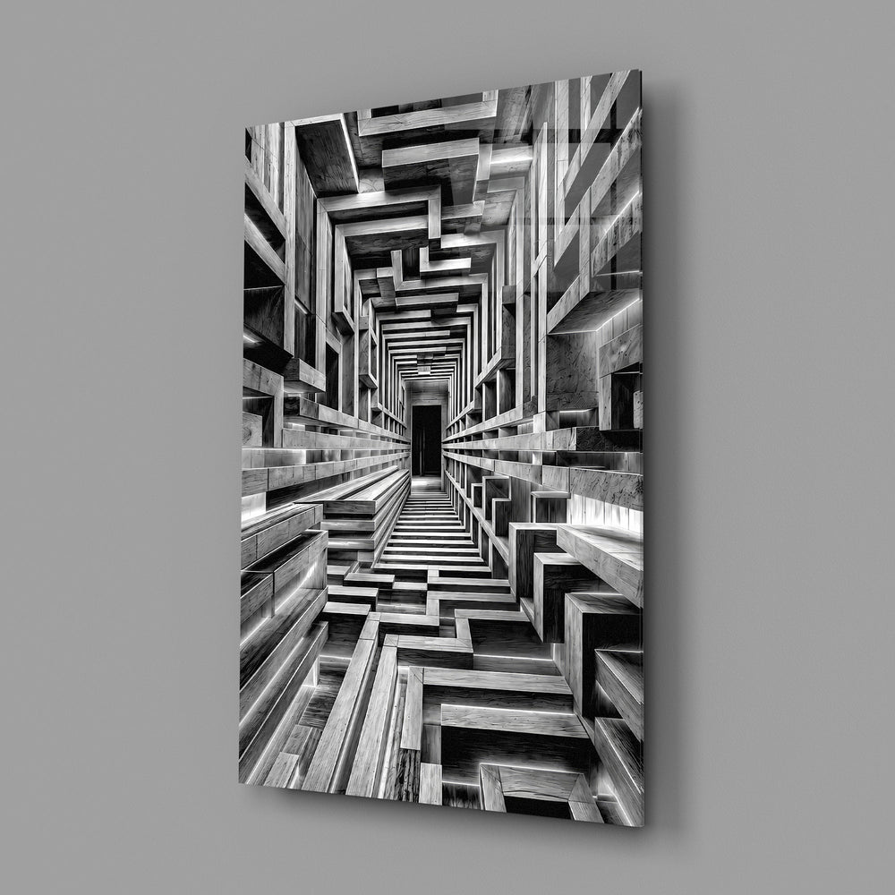Monochrome Timber Infinity Corridor Glass Wall Art