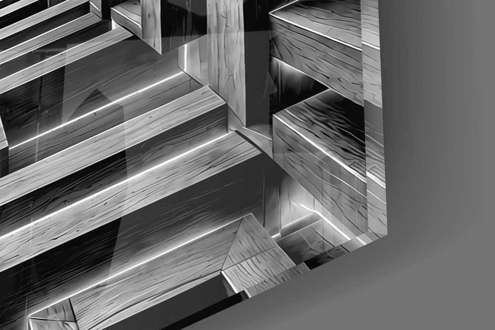 Monochrome Timber Infinity Corridor Glass Wall Art