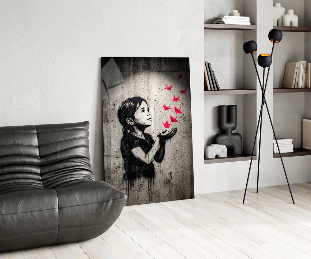 Stencil Girl Red Paper Cranes Glass Wall Art
