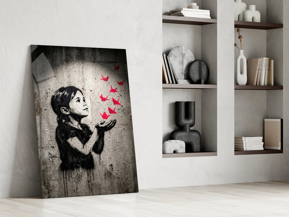 Stencil Girl Red Paper Cranes Glass Wall Art