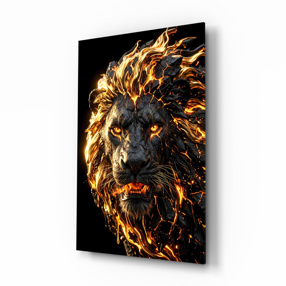 Molten Lava Mane Roaring Lion Glass Wall Art