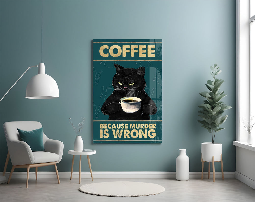 Grumpy Black Cat Coffee Glass Wall Art