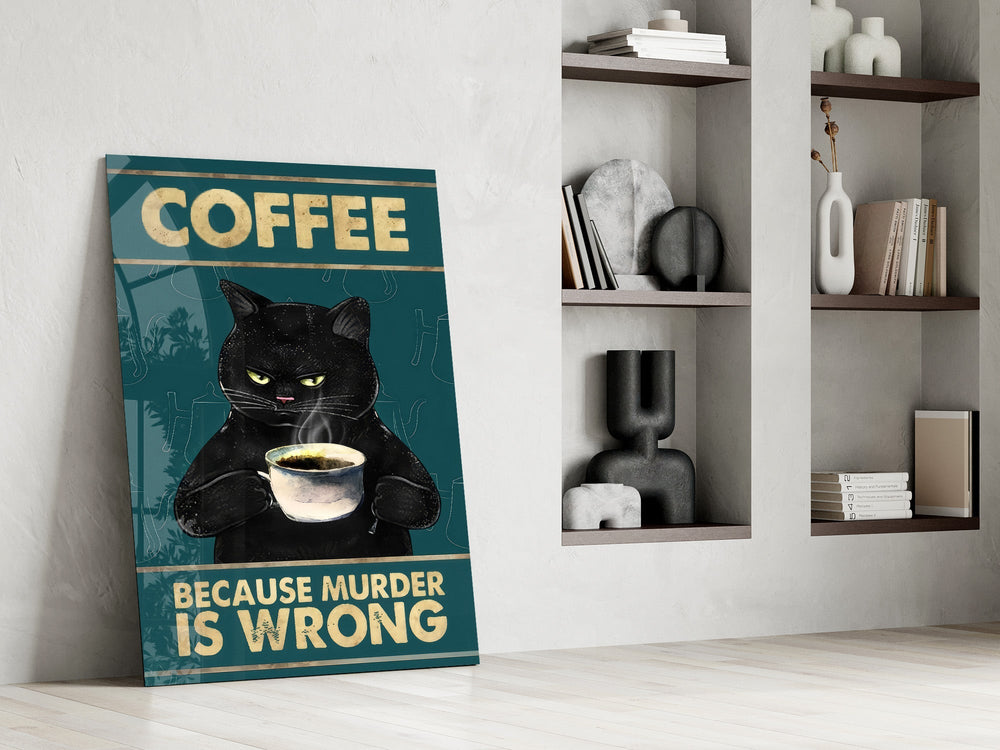 Grumpy Black Cat Coffee Glass Wall Art