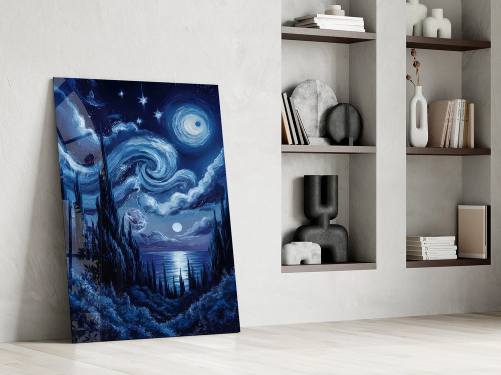 Swirling Starry Night Sky Glass Wall Art