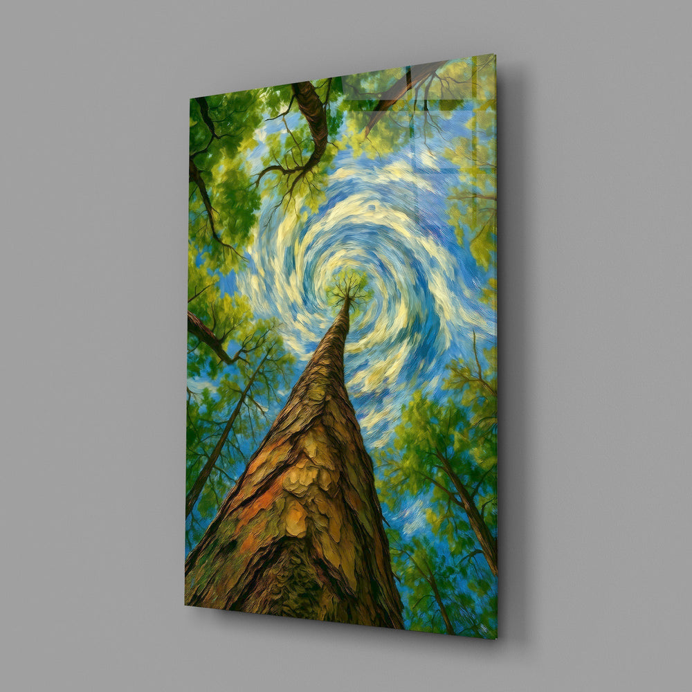 Swirling Sky Treetop Canopy Glass Wall Art