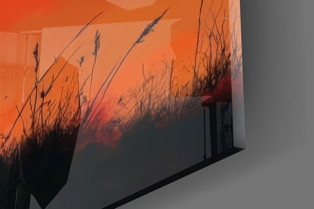 Rearing Black Horse Red Moon Glass Wall Art