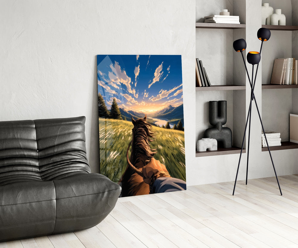 Horseback Ride Mountain Valley Glass Wall Art