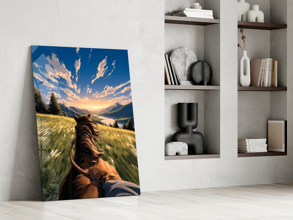 Horseback Ride Mountain Valley Glass Wall Art