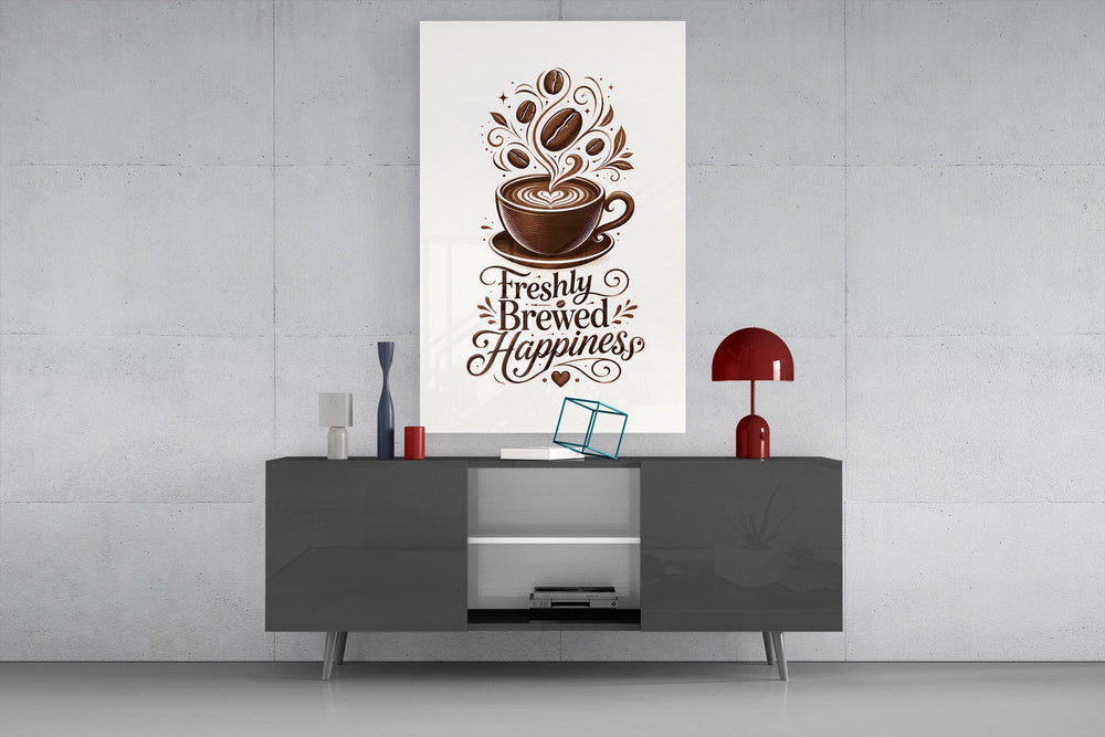 Latte Heart Coffee Cup Typography Glass Wall Art