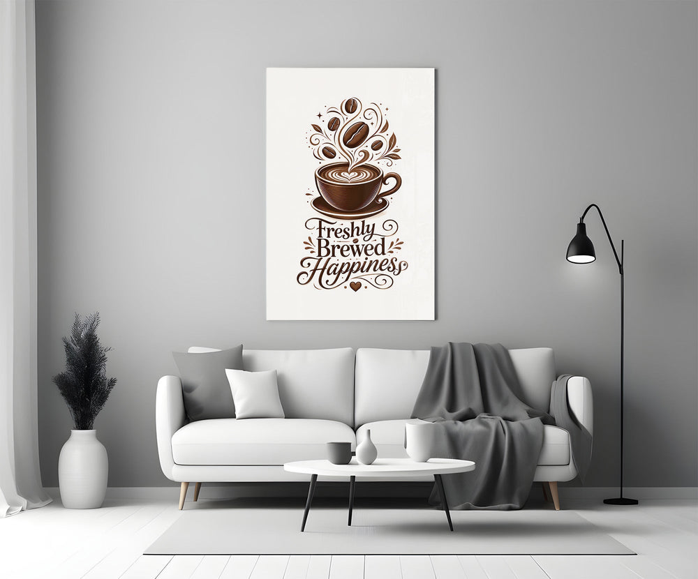 Latte Heart Coffee Cup Typography Glass Wall Art