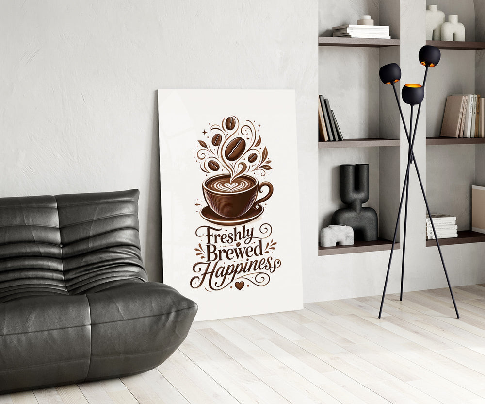 Latte Heart Coffee Cup Typography Glass Wall Art