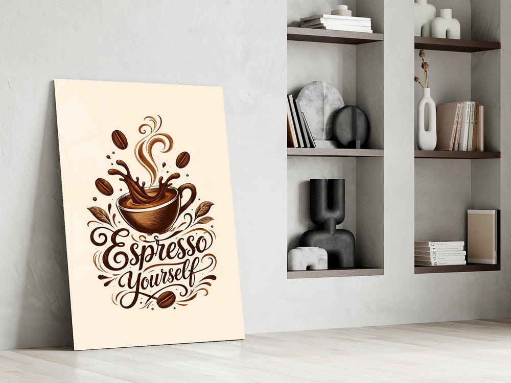 Splashing Espresso Cup Typography Glass Wall Art