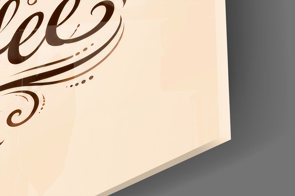 Brown Script Coffee Cup Typography Glass Wall Art