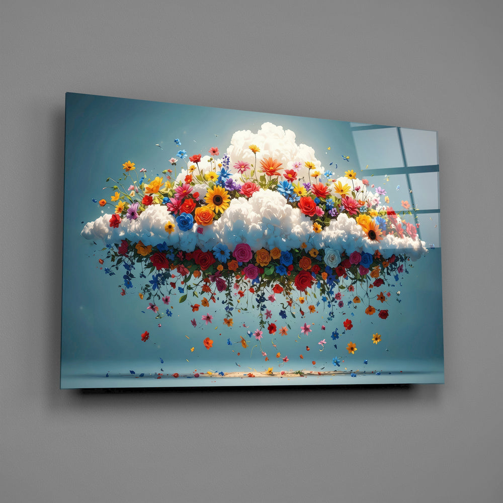 Blooming Cloud Wildflower Burst Glass Wall Art