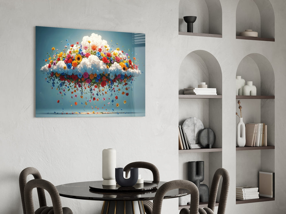 Blooming Cloud Wildflower Burst Glass Wall Art