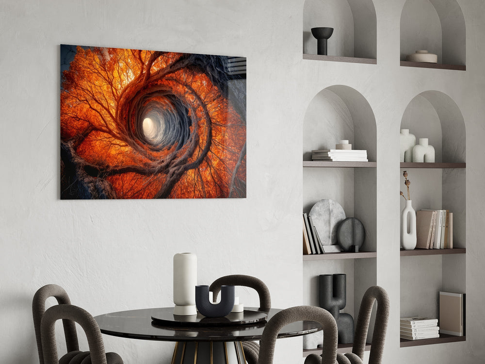Autumn Forest Spiral Vortex Glass Wall Art
