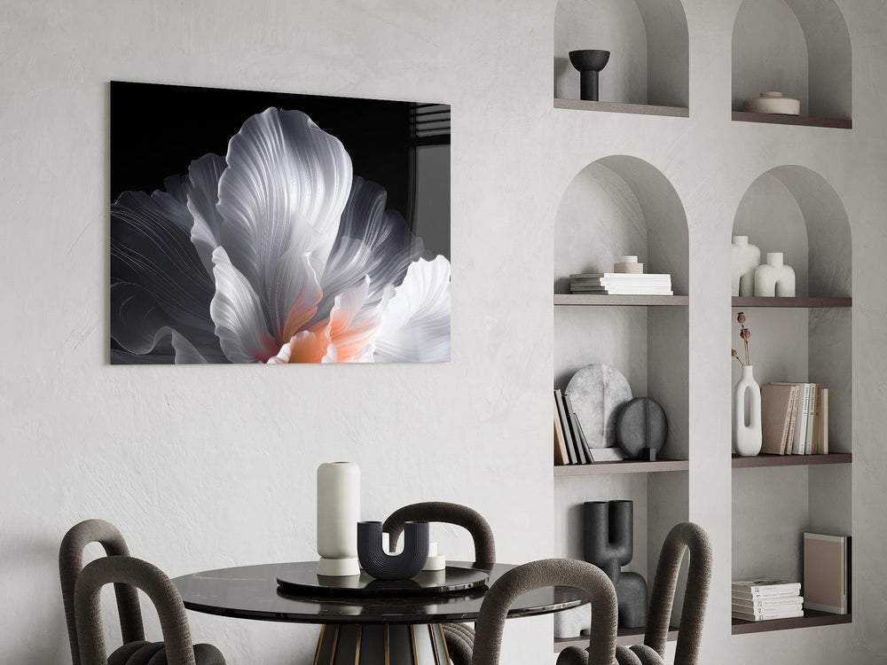 White Petal Flower Coral Heart Glass Wall Art
