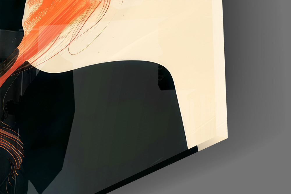 Orange Hair Veil Blue Portrait Glass Wall Art