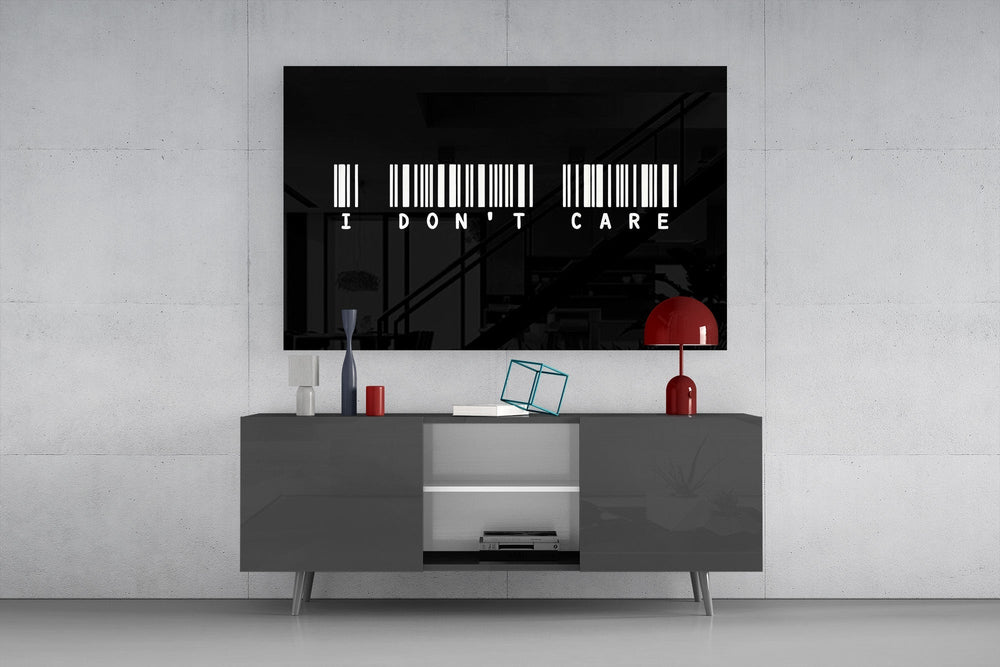 I Don't Care Barcode Glass Wall Art
