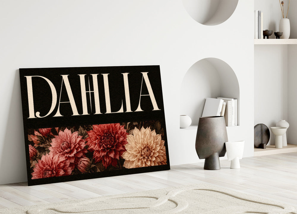 Dahlia Crimson and Cream Botanical Glass Wall Art