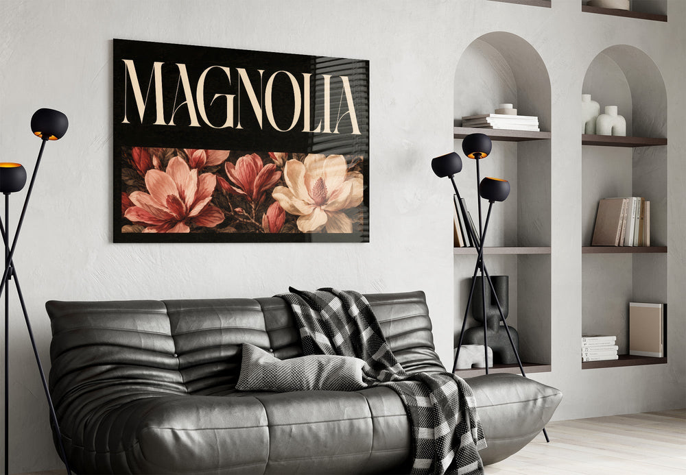 Magnolia Rose and Ivory Floral Glass Wall Art