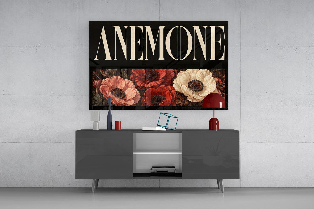 Anemone Scarlet and Ivory Dark Floral Glass Wall Art