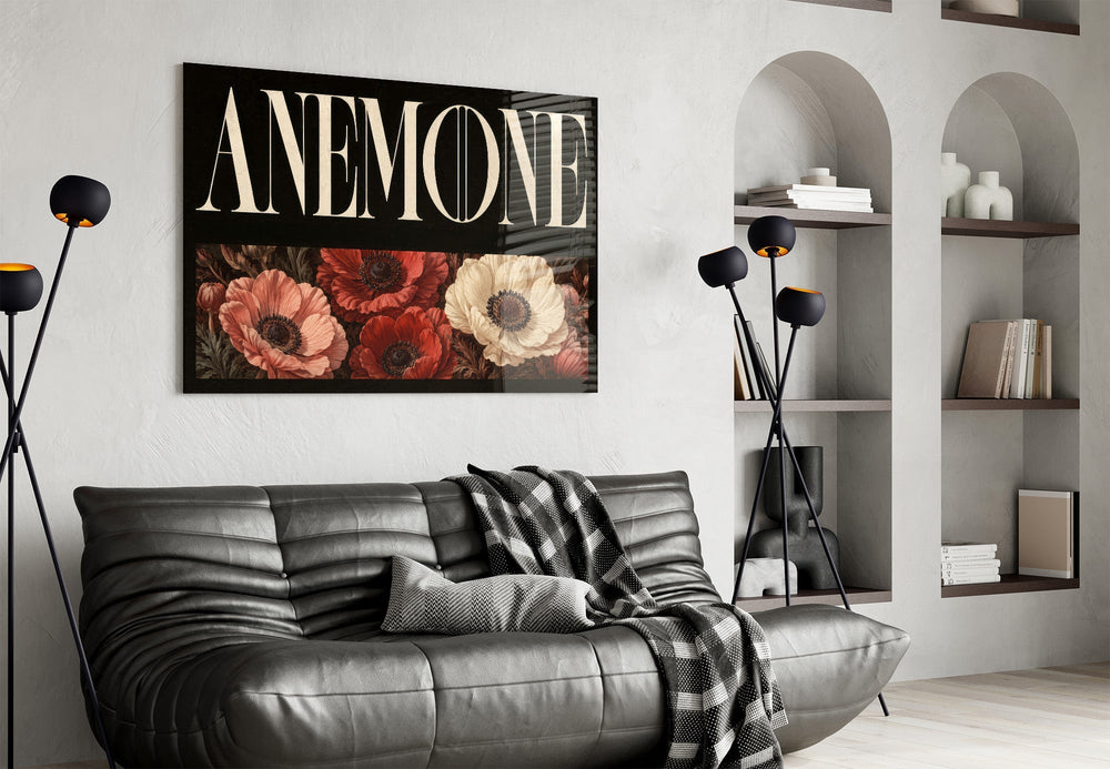 Anemone Scarlet and Ivory Dark Floral Glass Wall Art